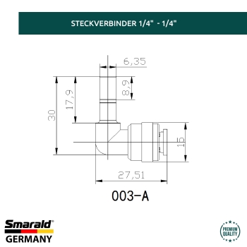 L - Fitting Adapter Connector 1/4 "Thread x 1/4" draw
