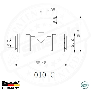 T - Fitting Adapter Connector 1/4 "Thread x 3/8" x 3/8" draw