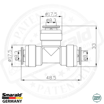 T - Fitting Adapter Verbindungsstück 1/4" - 5/16"-5/16" Zoll Zeichnung