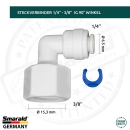 Smarald® L-Steckverbinder 1/4 Zoll auf 3/8 Zoll Innengewinde, 90° Winkel, Quick-Connect Adapter mit Sicherungsclip, Ø15,3 mm Anschluss, ideal für Wasserfilter und Osmoseanlagen