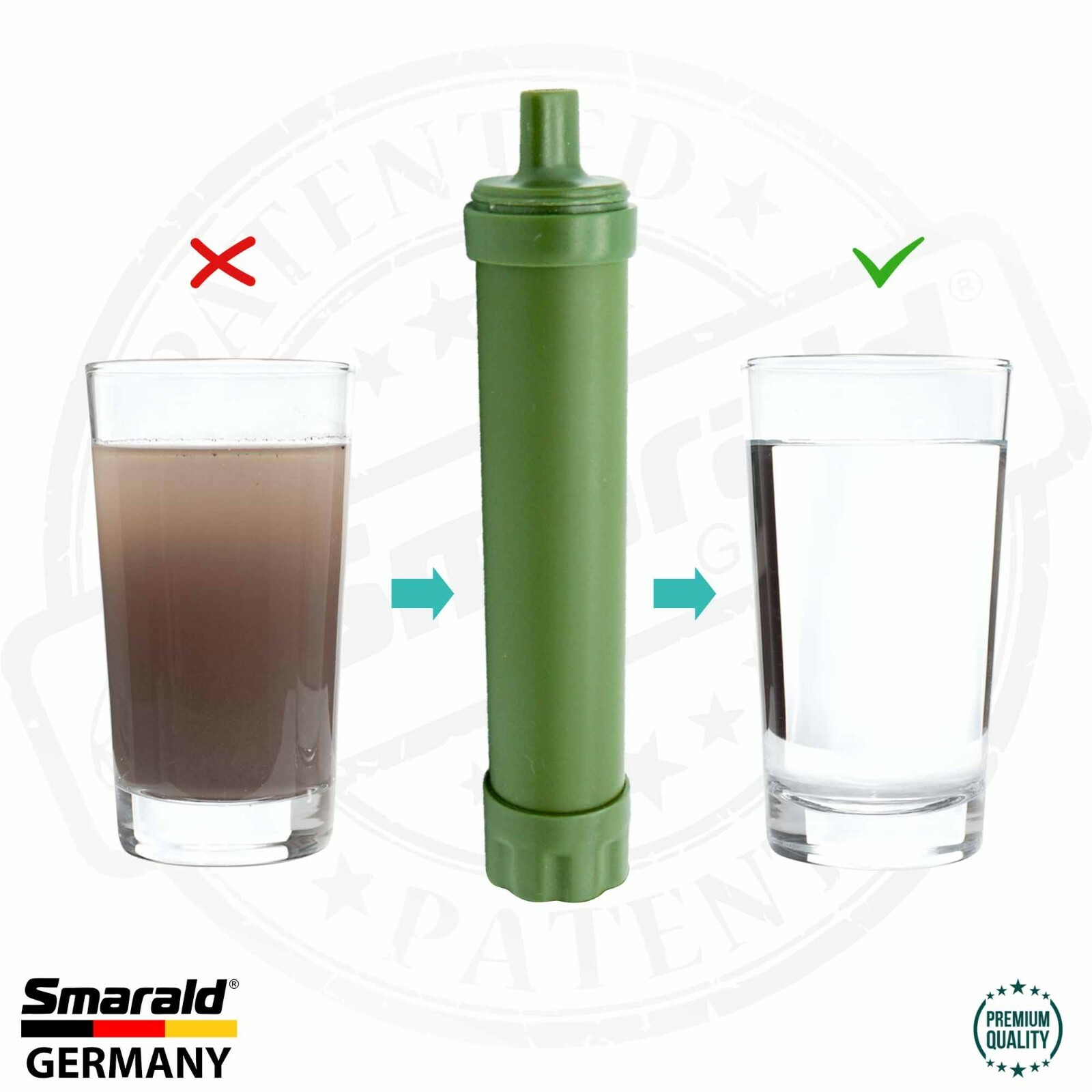 Outdoor-Wasserfilter Trinkhalm mit 0,1 µm Membran, Kompass und Pfeife