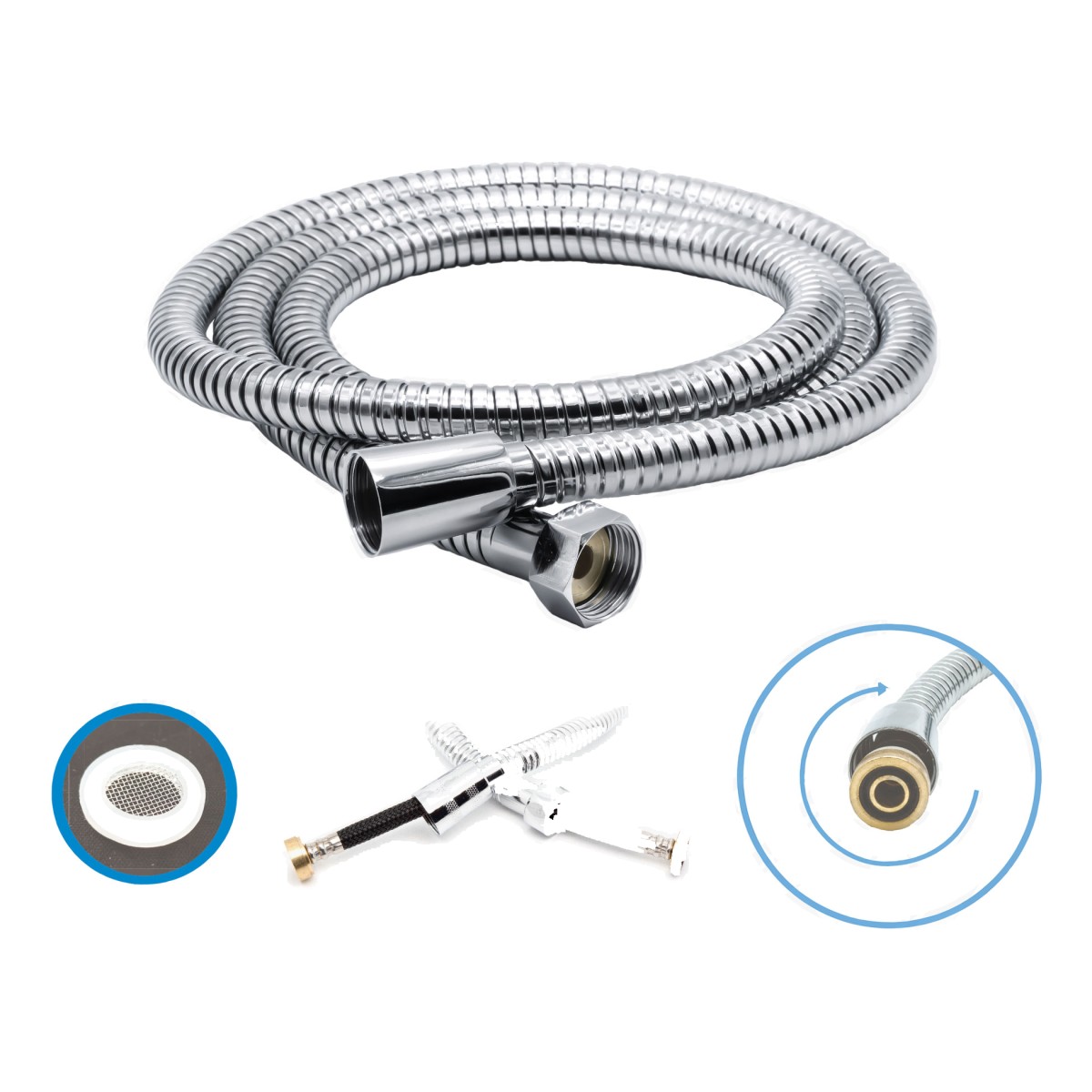 Duschschlauch 2 m. aus Edelstahl gepanzert Premium Qualität 1/2" (DN 15)