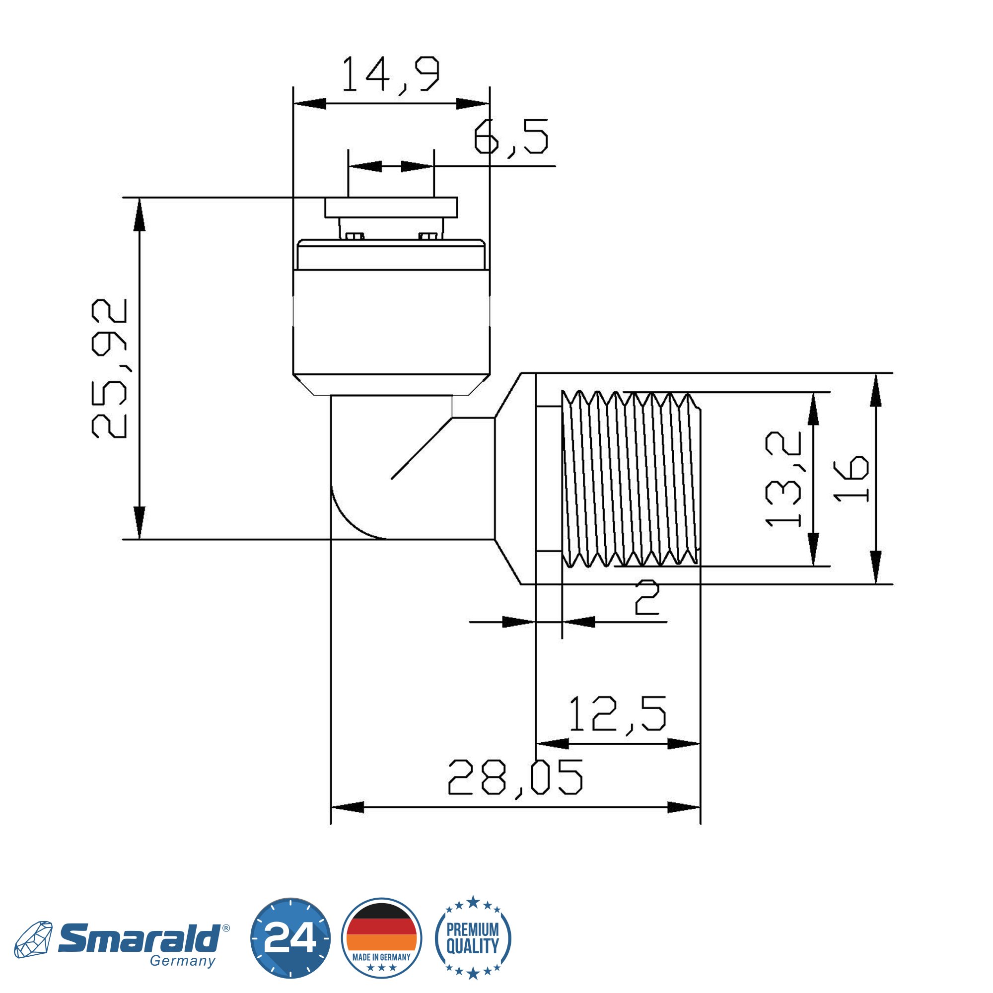Winkel-Adapter 90° 1/4" Gewinde x 1/4" Schlauch