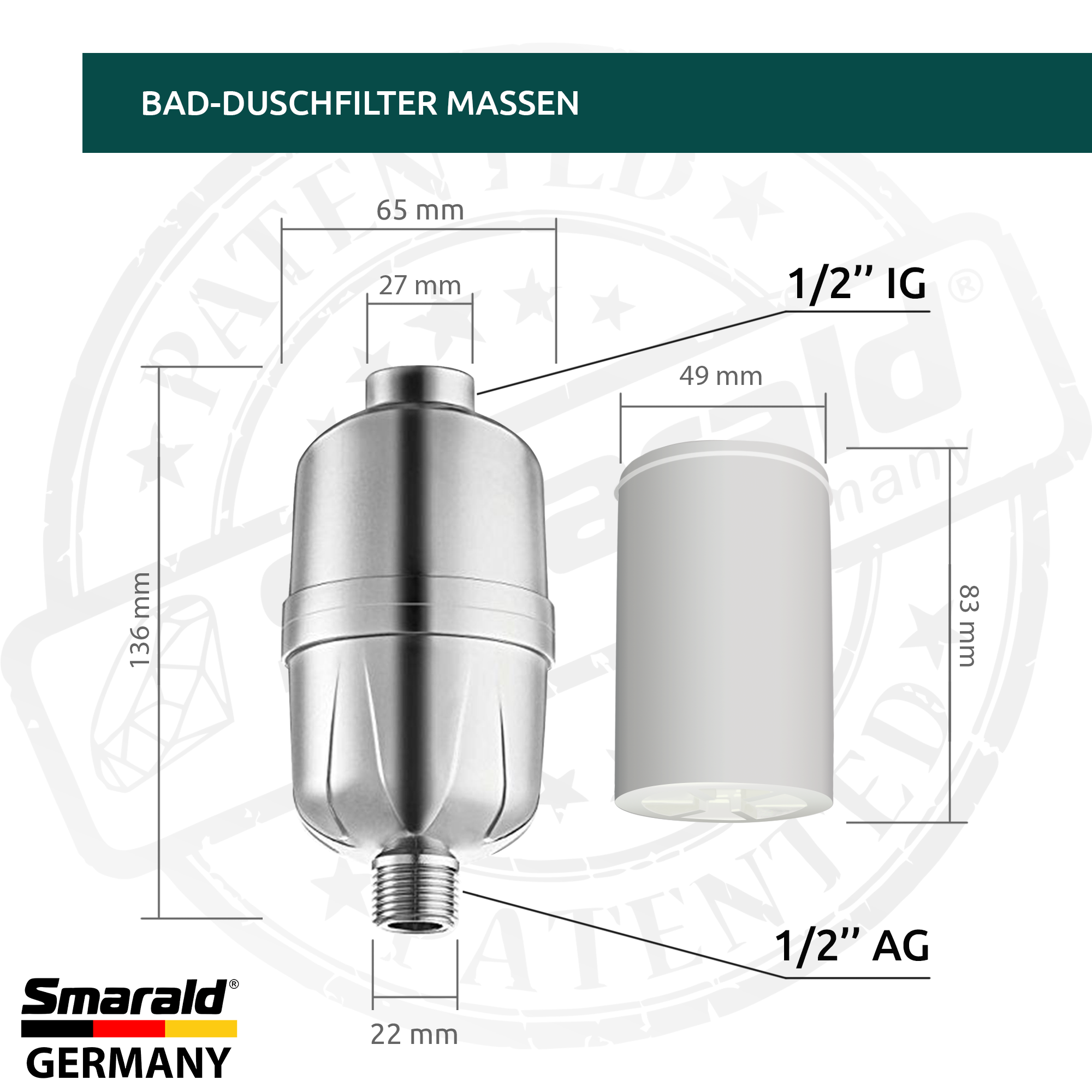 Universal-Duschfilter DF-005 mit Mineralfüllung