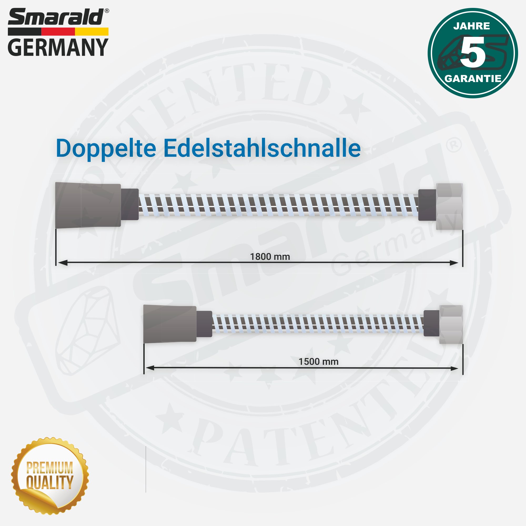 Duschschlauch 2 m. aus Edelstahl Premium Qualität 1/2" (DN 15) mit Verdrehschutz von Smarald® Germany