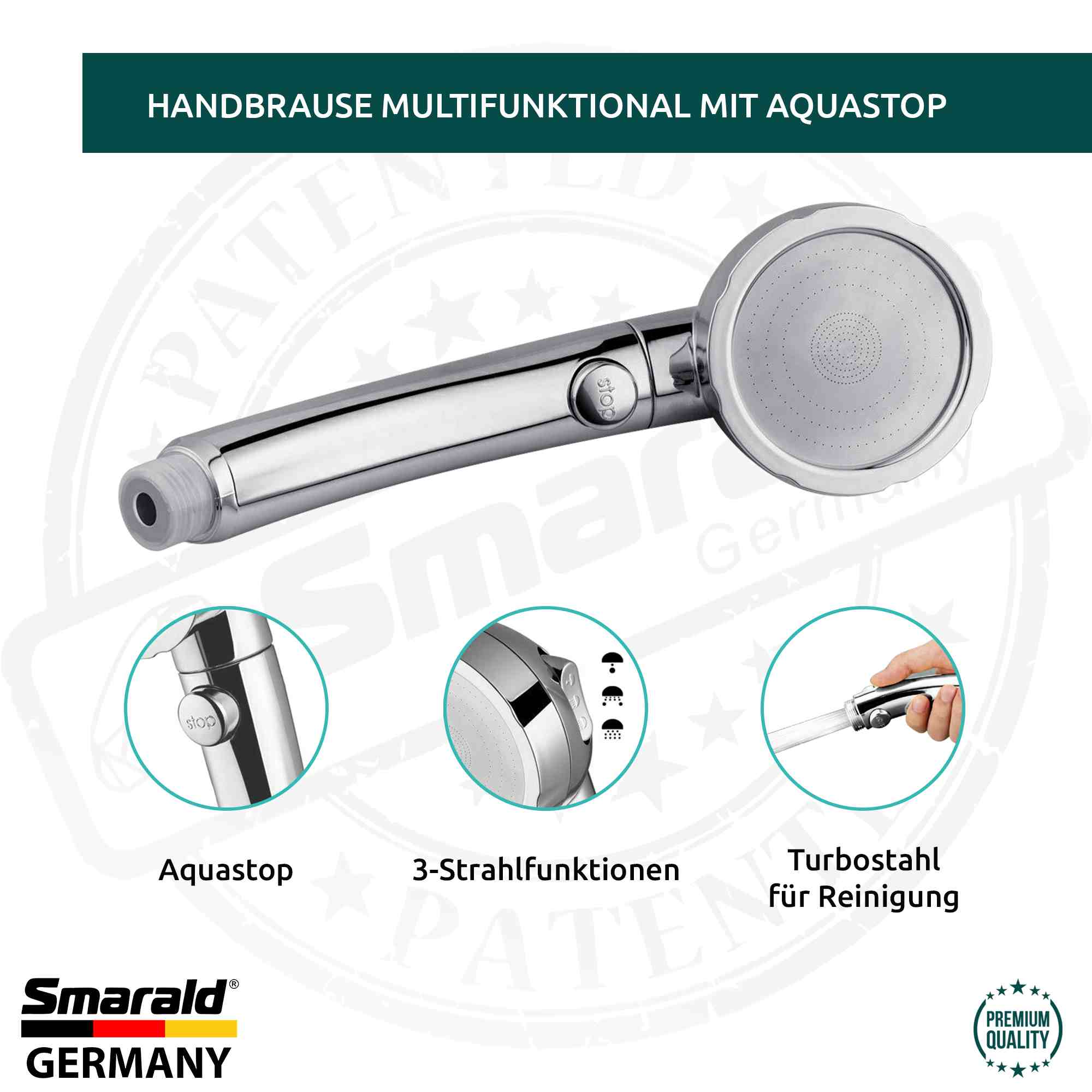 Multifunktions-Handbrause mit Aquastop & Turbostrahl
