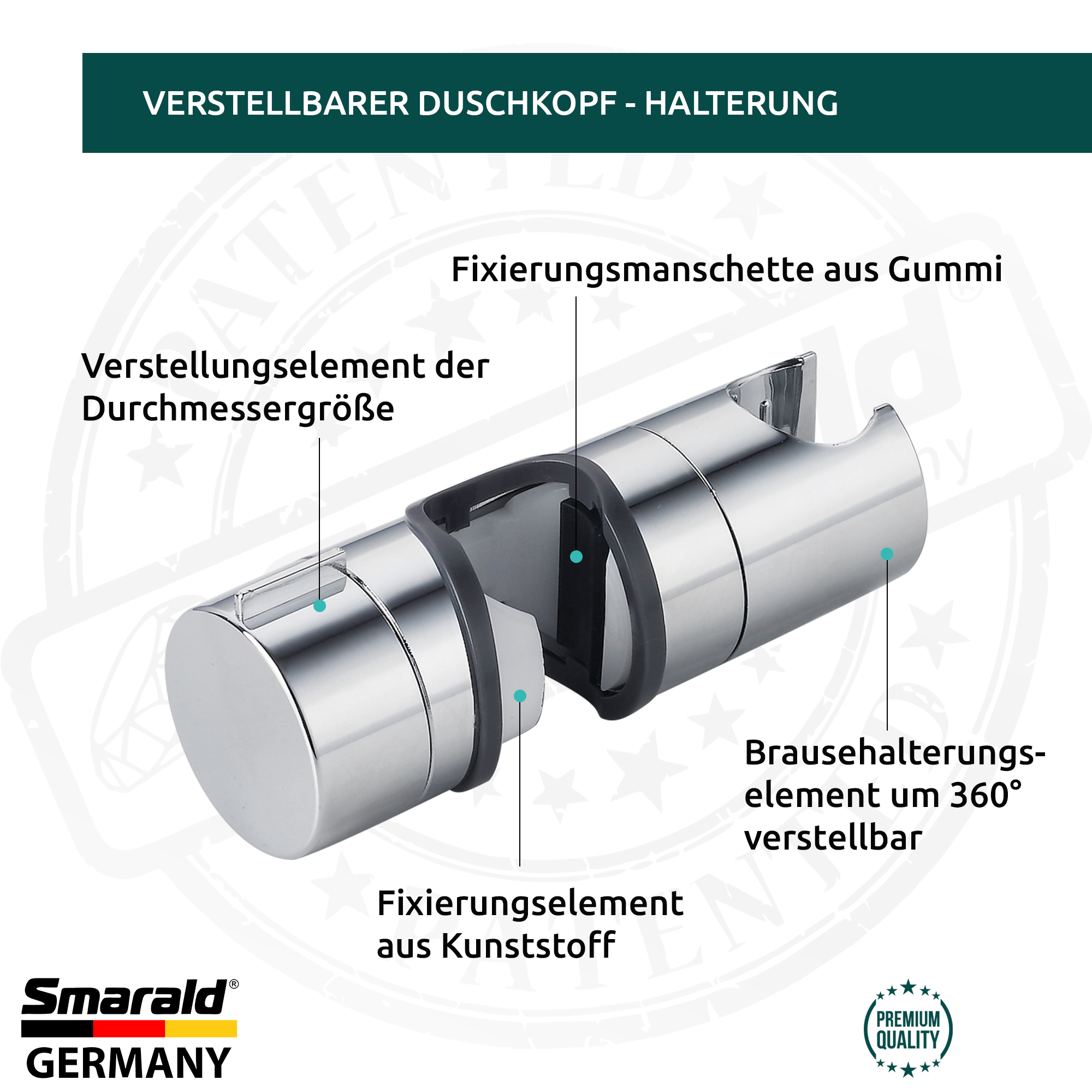 Verstellbare Handbrausehalterung für die Stange (18–25 mm)