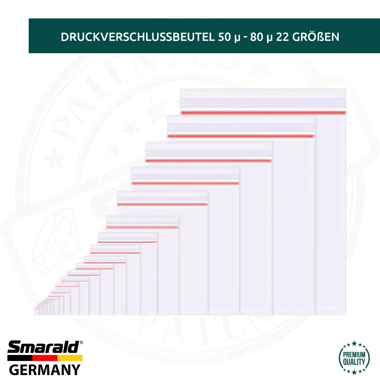 Druckverschlussbeutel (ZIP-Beutel), 50–80 µm, 21 Größen