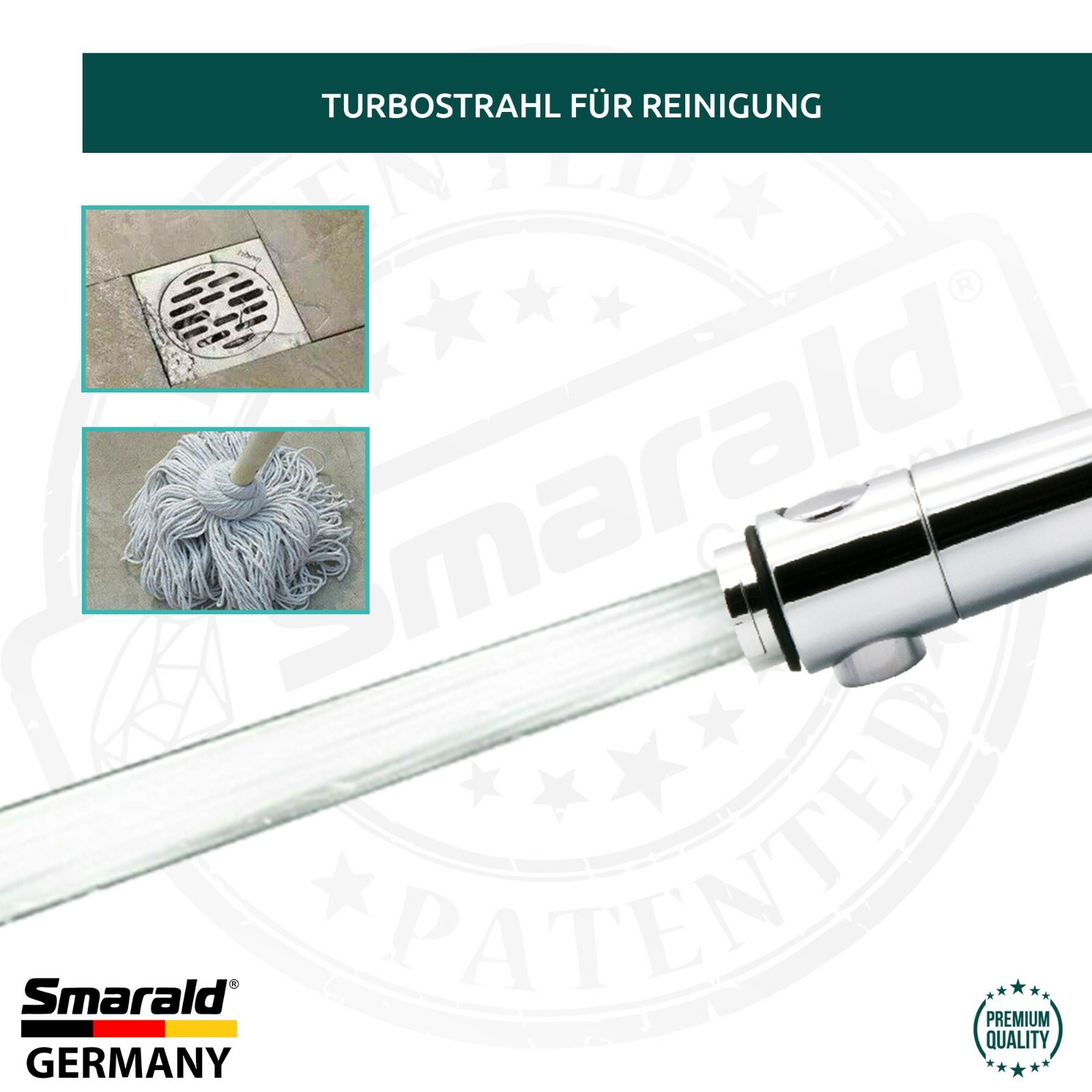 Filterbrause 360° verchromt mit Aquastop, Turbostrahl und austauschbarem Filter