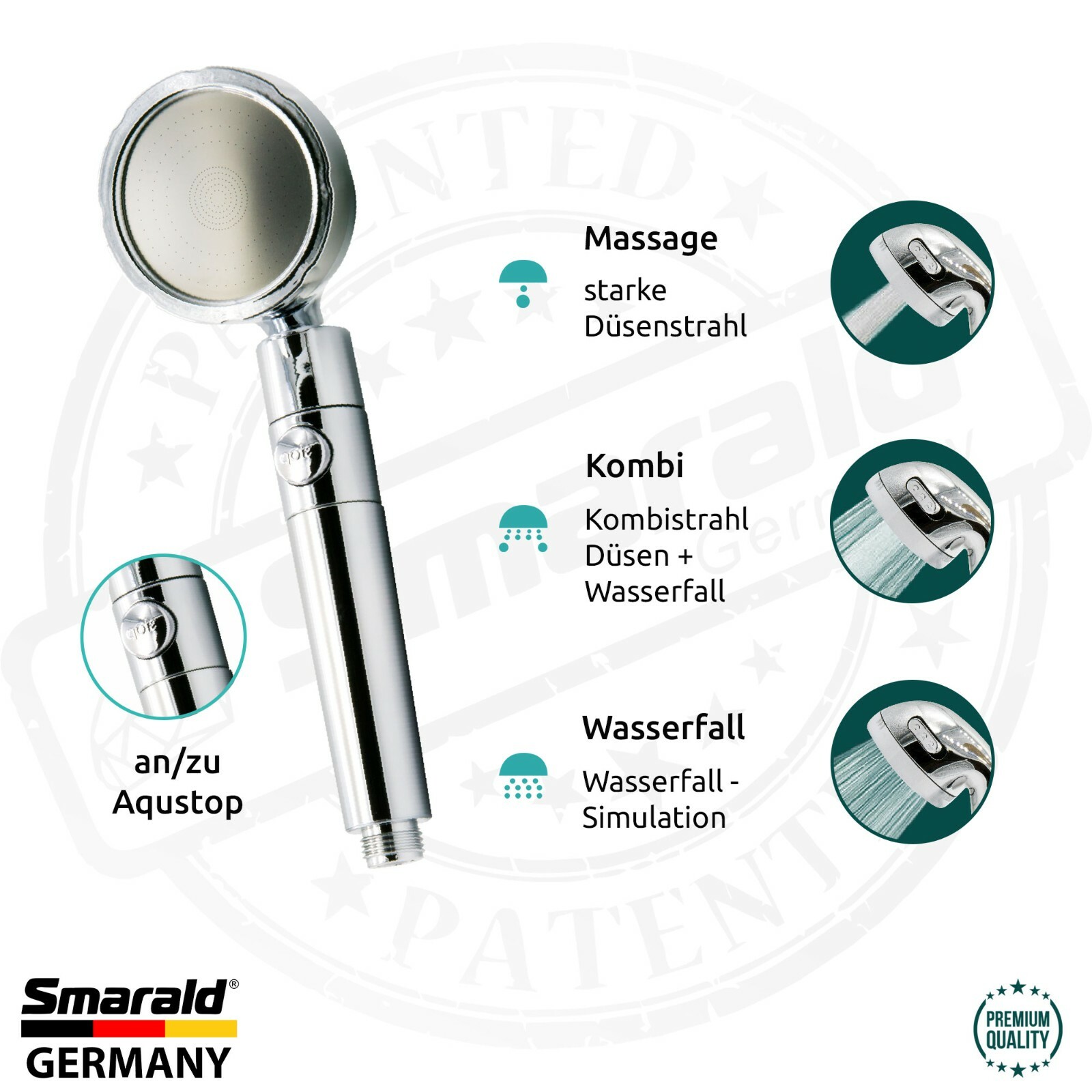 Filterbrause 360° verchromt mit Aquastop, Turbostrahl und austauschbarem Filter