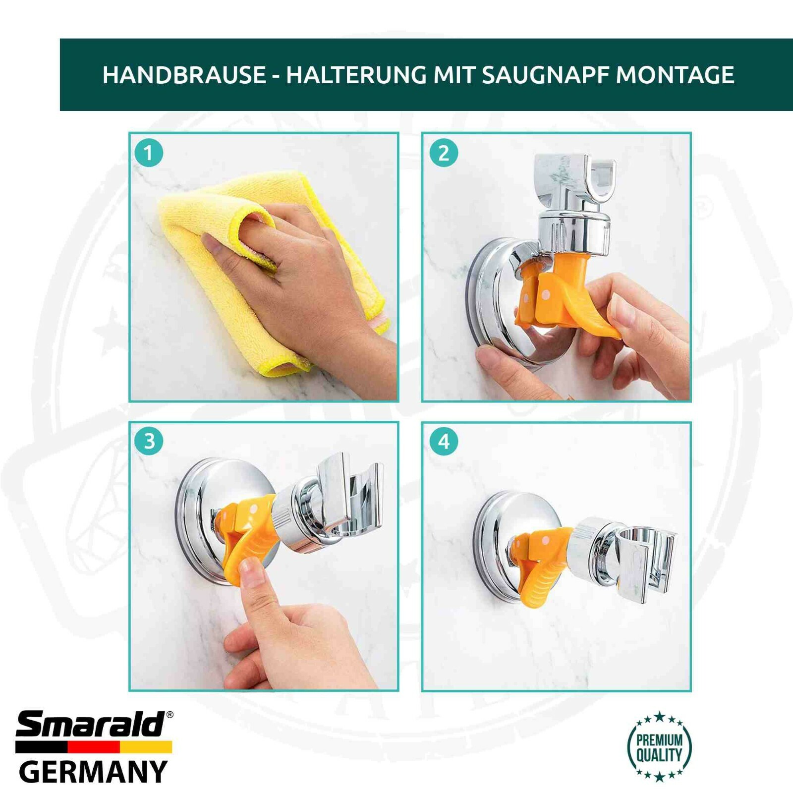 Verstellbarer Handbrausehalterung mit Saugnapf für die Wand mit flexibler Winkeleinstellung um 30° Neigung und 360° drehbarer Brausehalterung