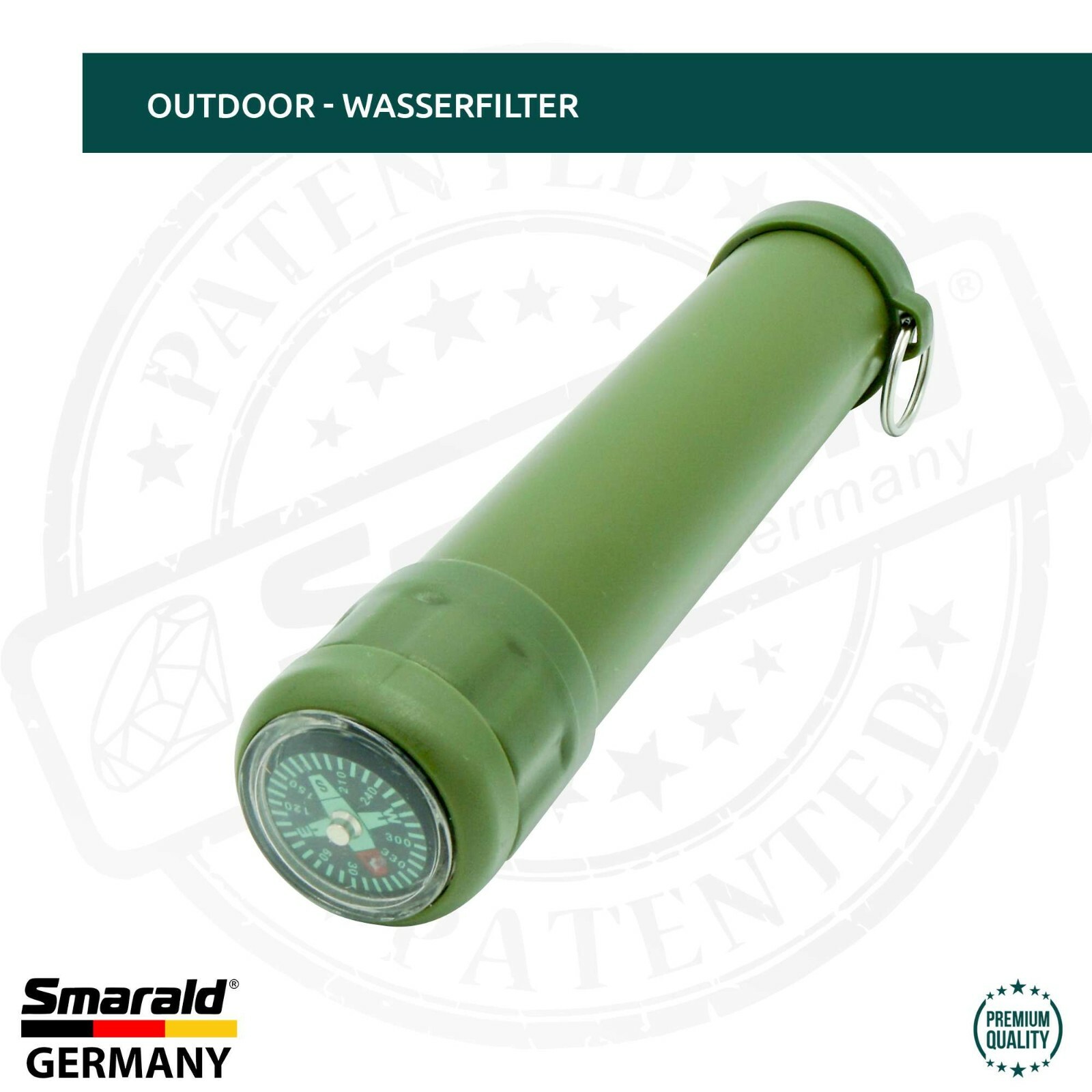 Outdoor-Wasserfilter Trinkhalm mit 0,1 µm Membran, Kompass und Pfeife