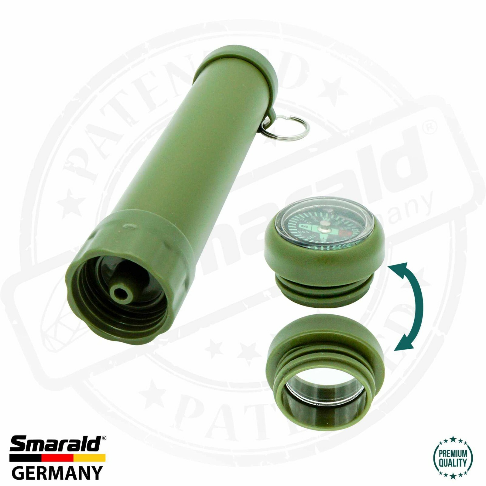 Outdoor-Wasserfilter Trinkhalm mit 0,1 µm Membran, Kompass und Pfeife