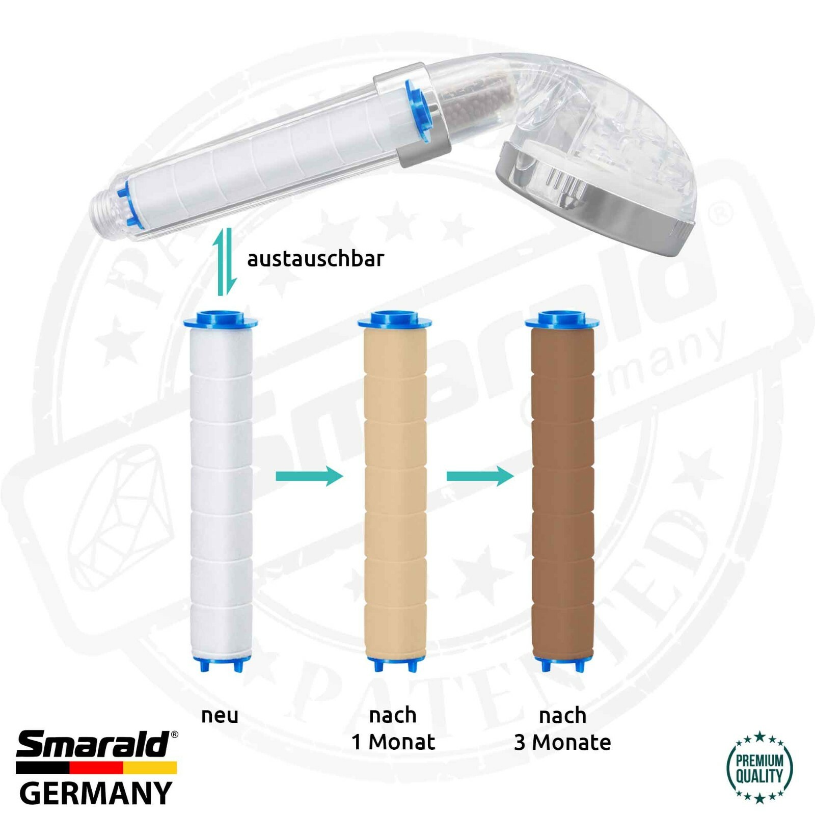 Filterbrause mit 2-Stufen-Filter und Edelstahl-Duschplatte
