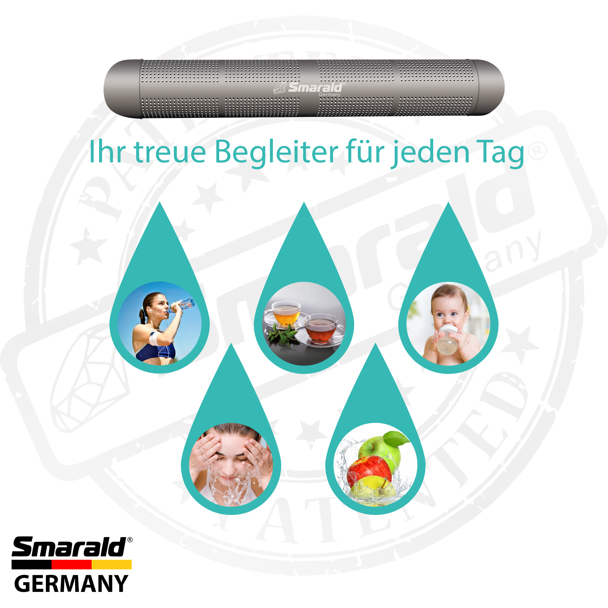 Mineralstick für Trinkwasser aus Edelstahl von Smarald®