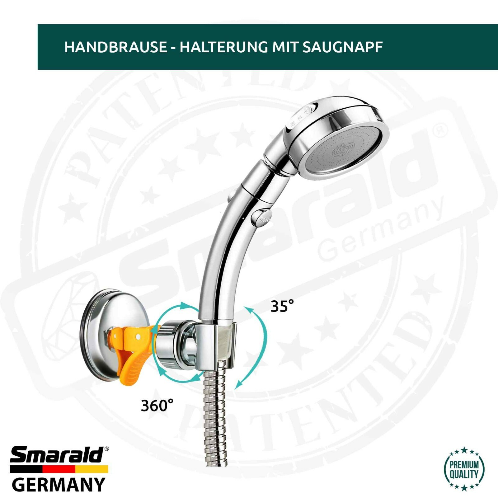 Verstellbarer Handbrausehalterung mit Saugnapf für die Wand mit flexibler Winkeleinstellung um 30° Neigung und 360° drehbarer Brausehalterung