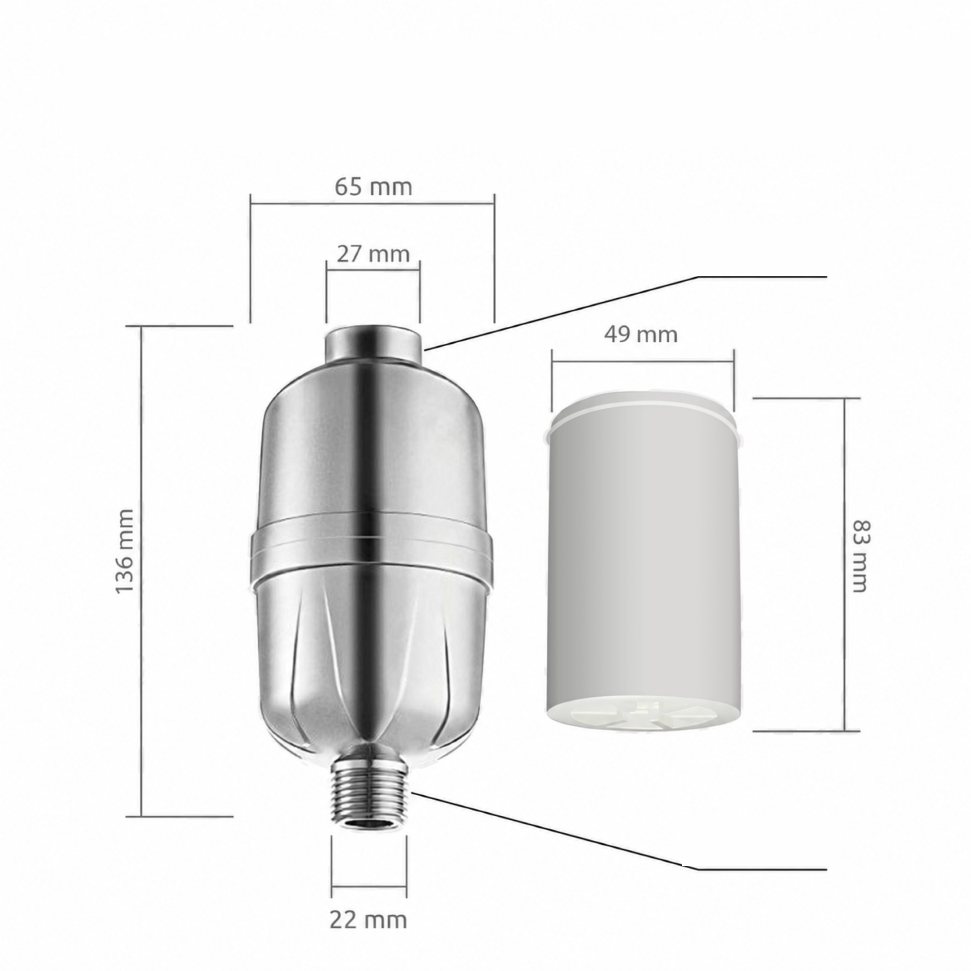 Smarald Anti-Kalk Duschfilter DF-008 – Maße