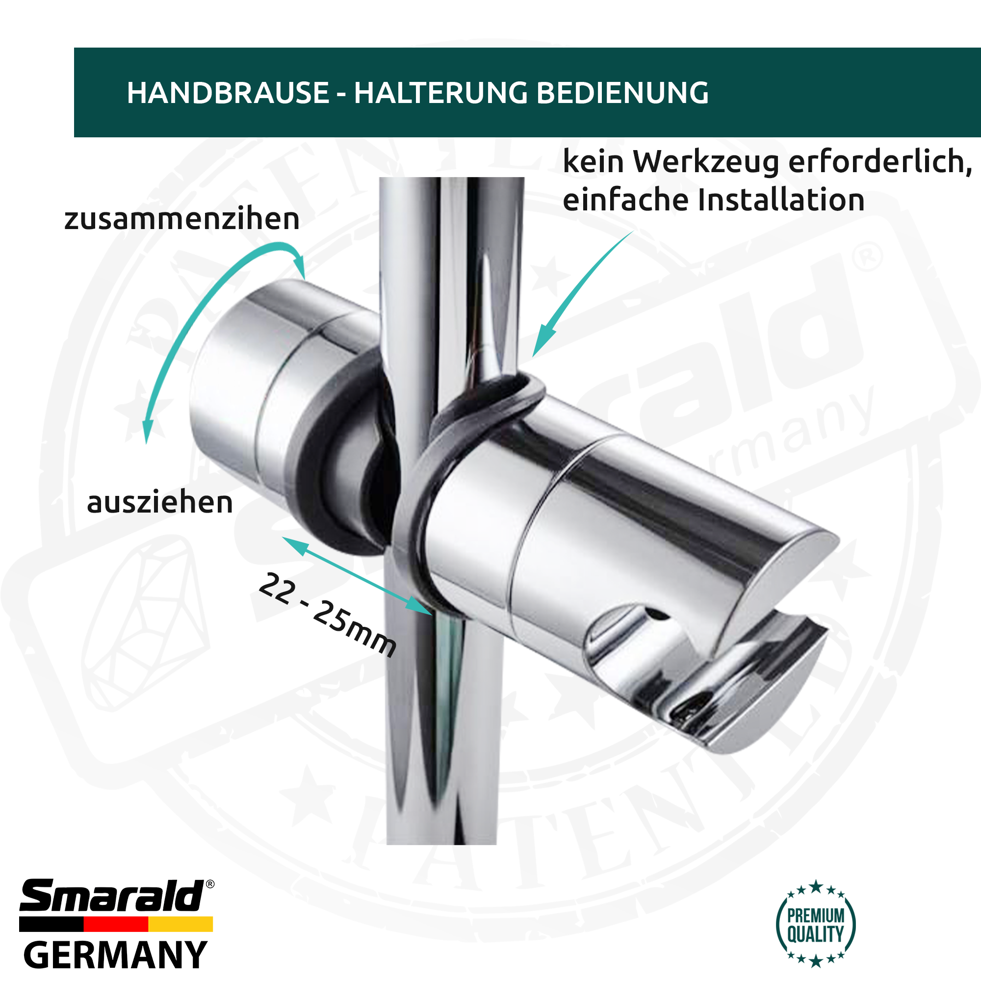 Verstellbare Handbrausehalterung für die Stange (18–25 mm)