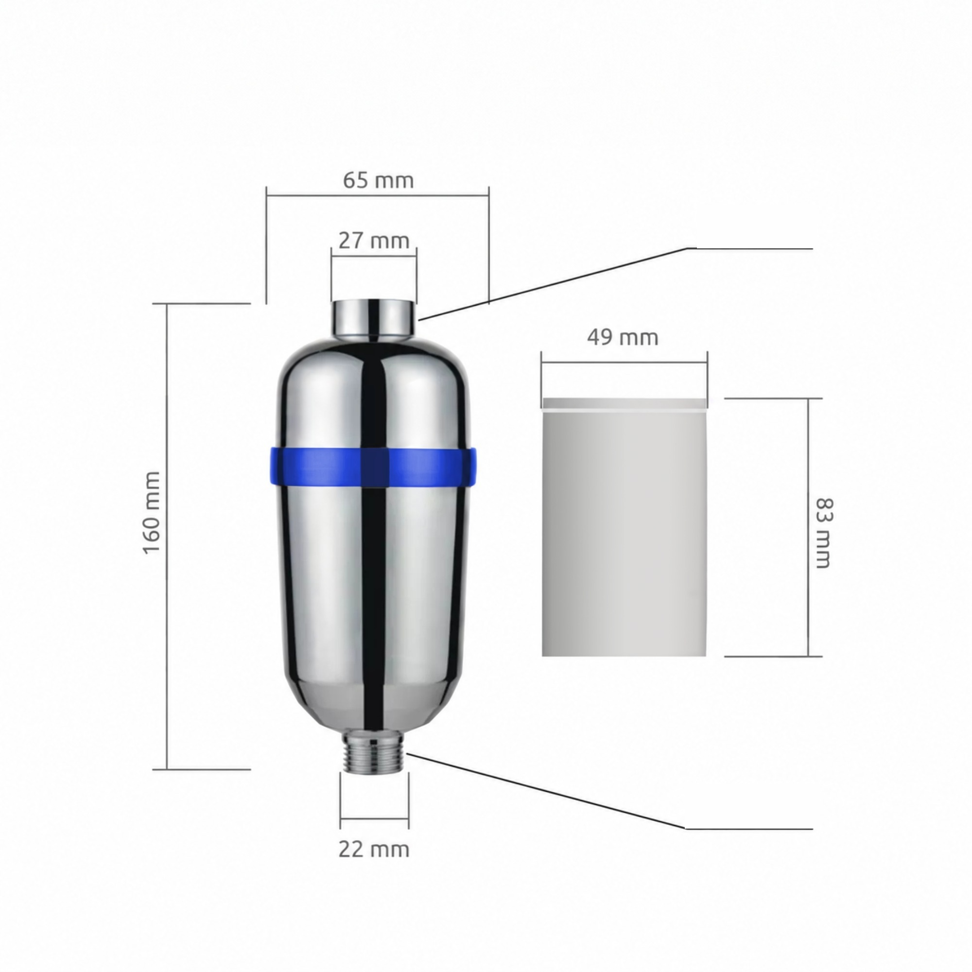 Smarald Anti-Kalk Bad- und Duschfilter DF-007 verchromt mit blauem Ring