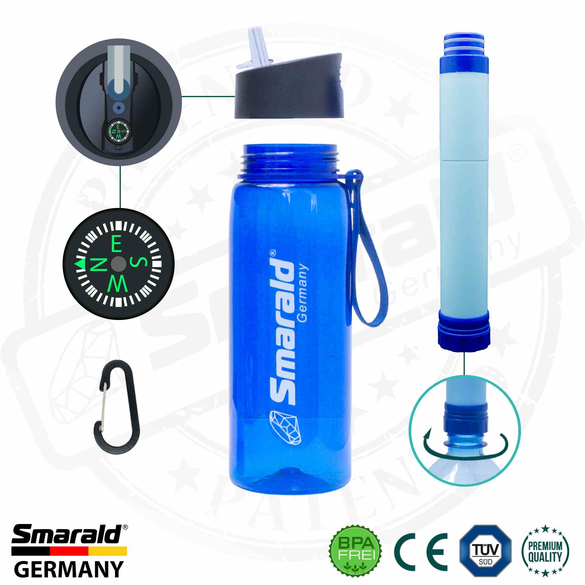 Outdoor-Trinkflasche mit 2-Stufen-Filter 0,1 µm