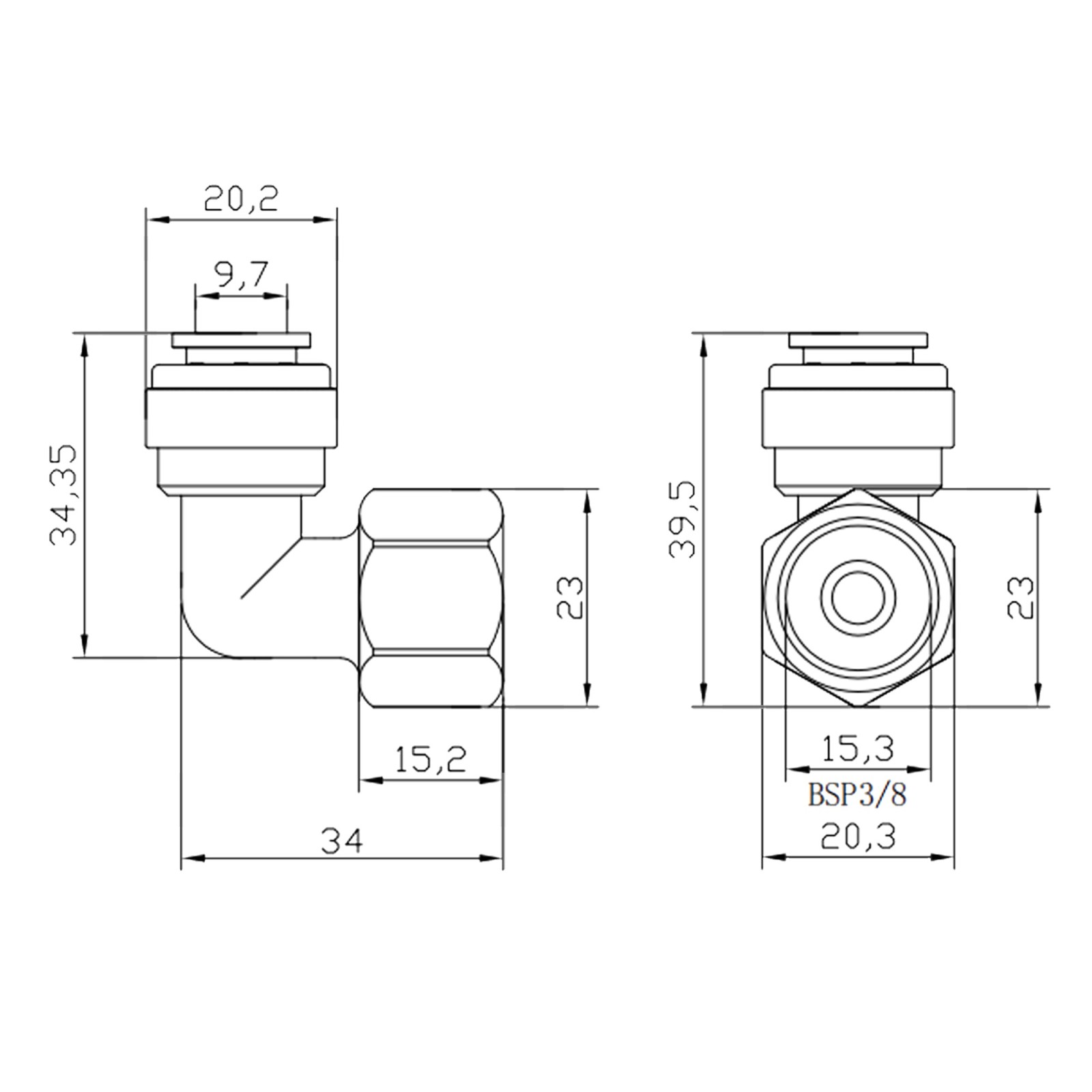 Smarald® L-Steckverbinder 90° 3/8" Schlauch × 3/8" IG (CP-018-F)