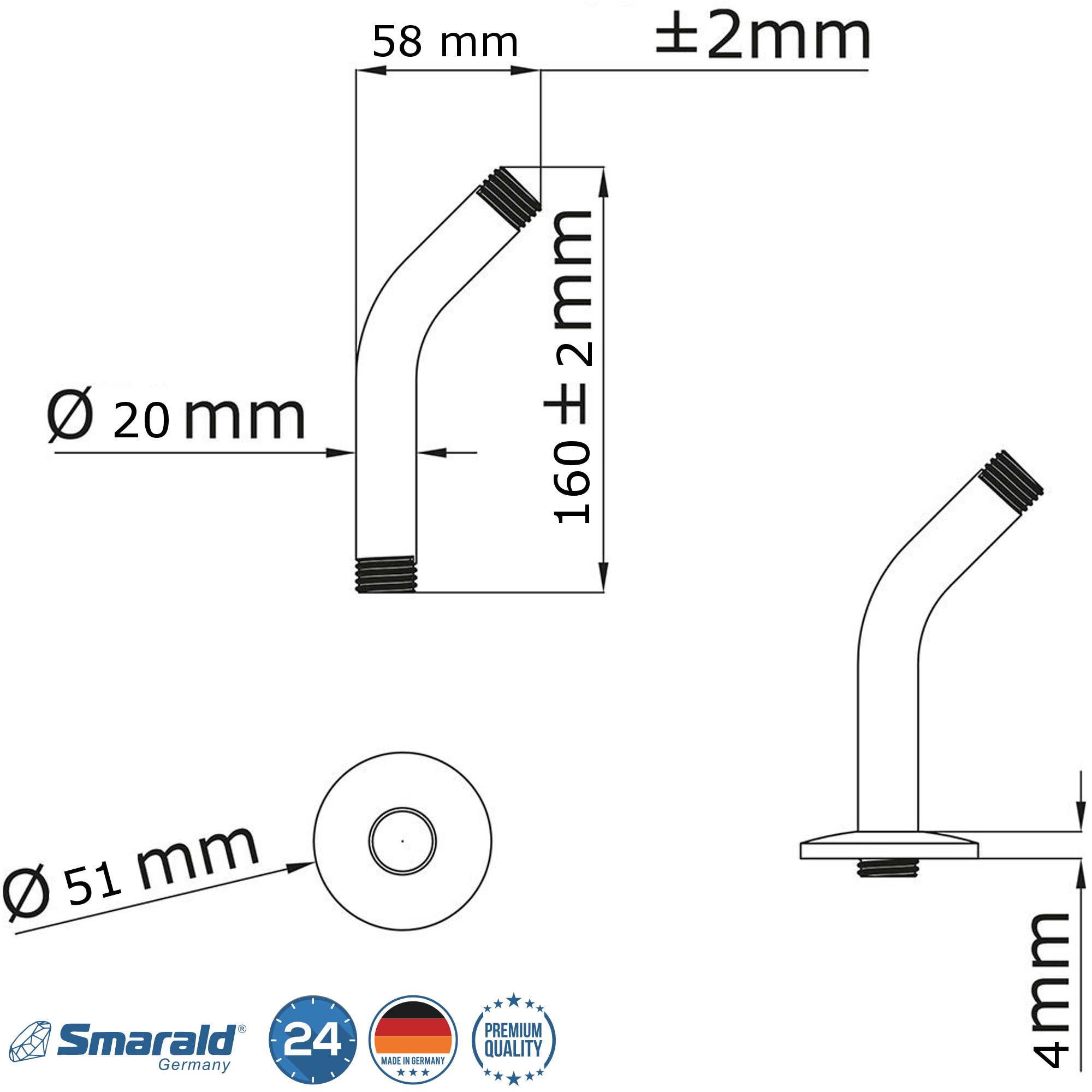 Duscharm 45° aus Edelstahl poliert von Smarald®
