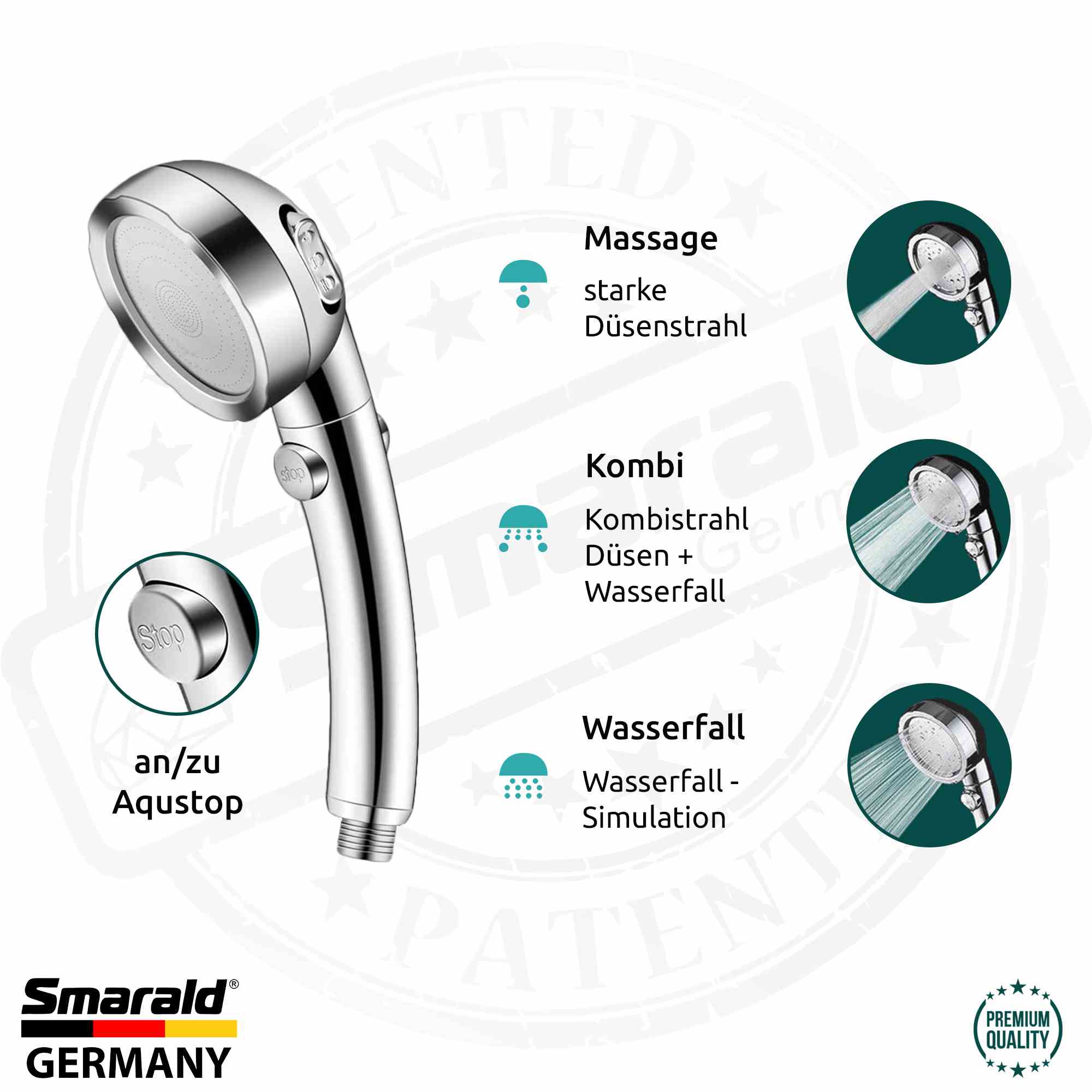 Multifunktions-Handbrause mit Aquastop & Turbostrahl