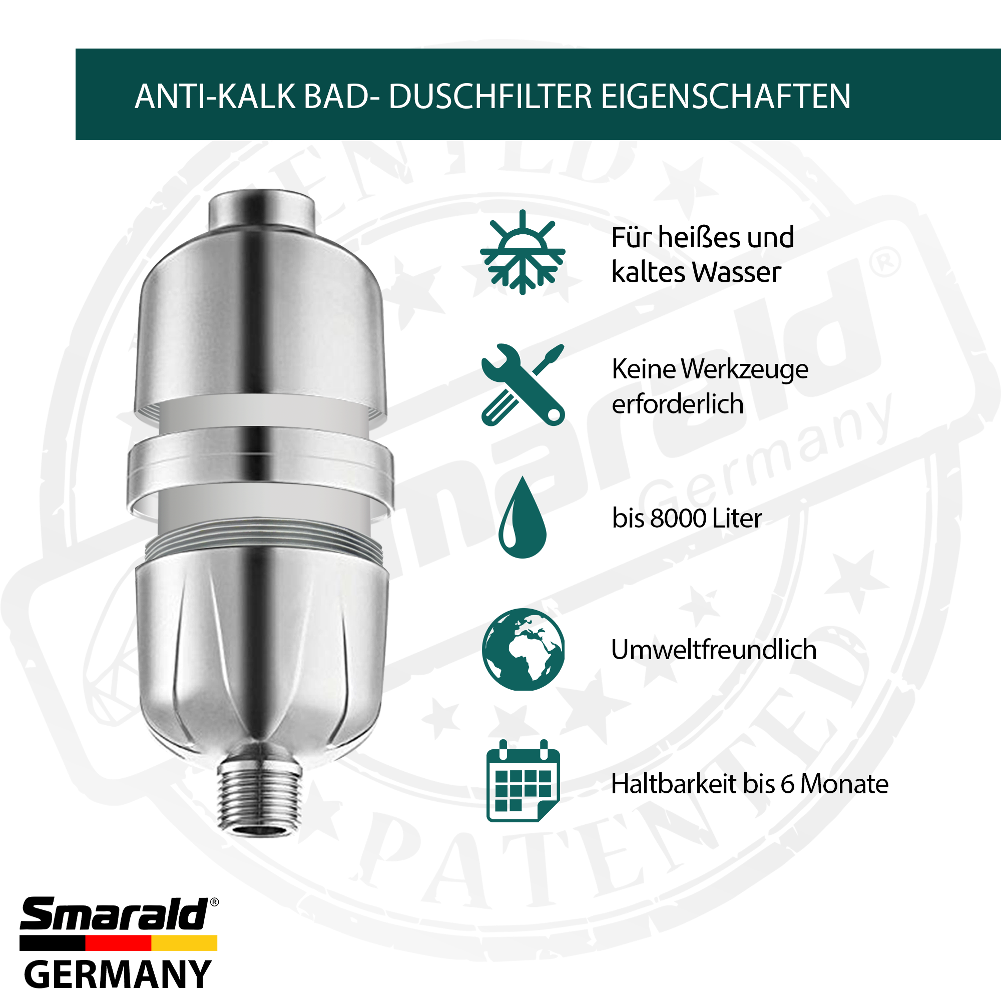 Beauty-Duschfilter mit Germanium-Mineralkugeln von Smarald®