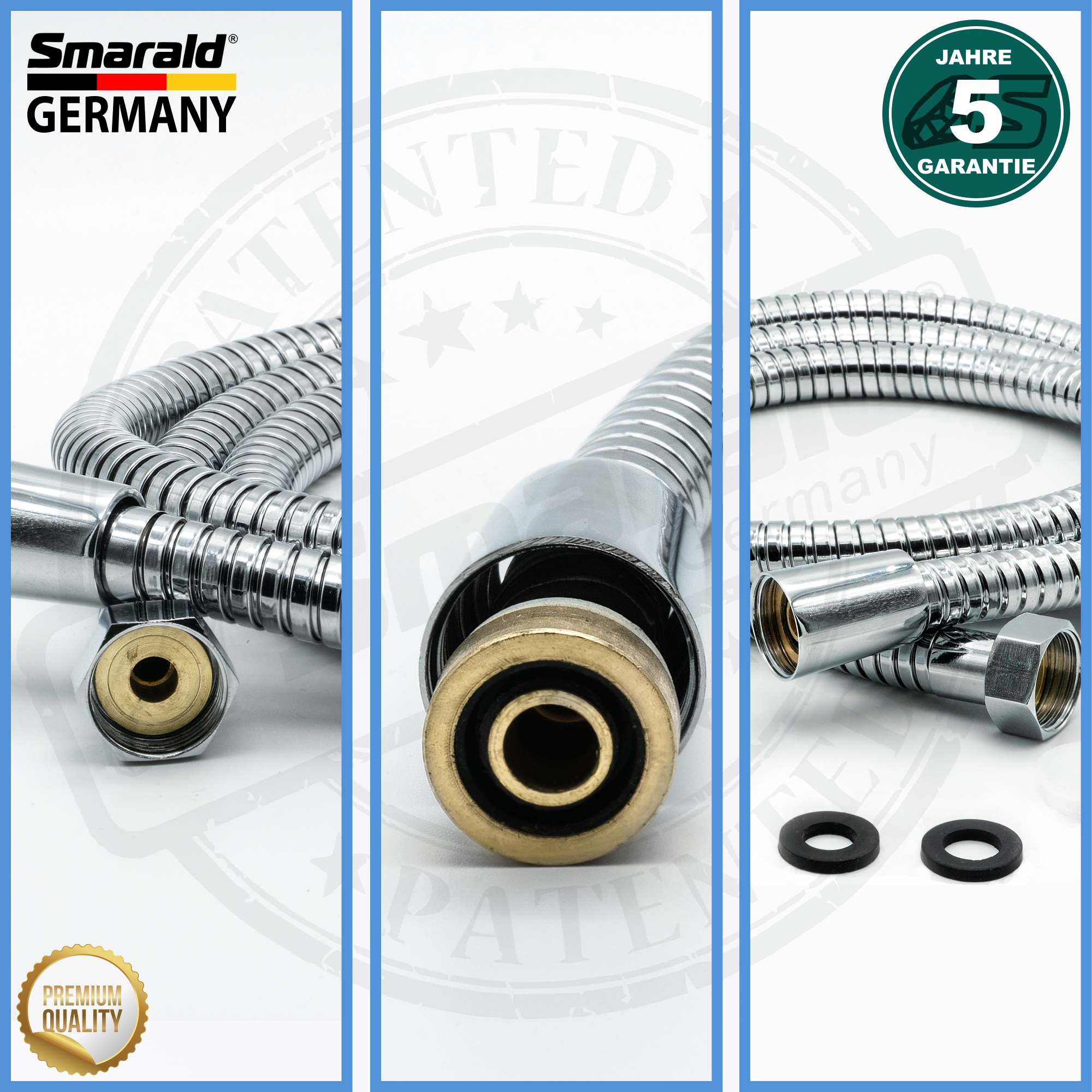 Duschschlauch 2 m. aus Edelstahl Premium Qualität 1/2" (DN 15) mit Verdrehschutz von Smarald® Germany