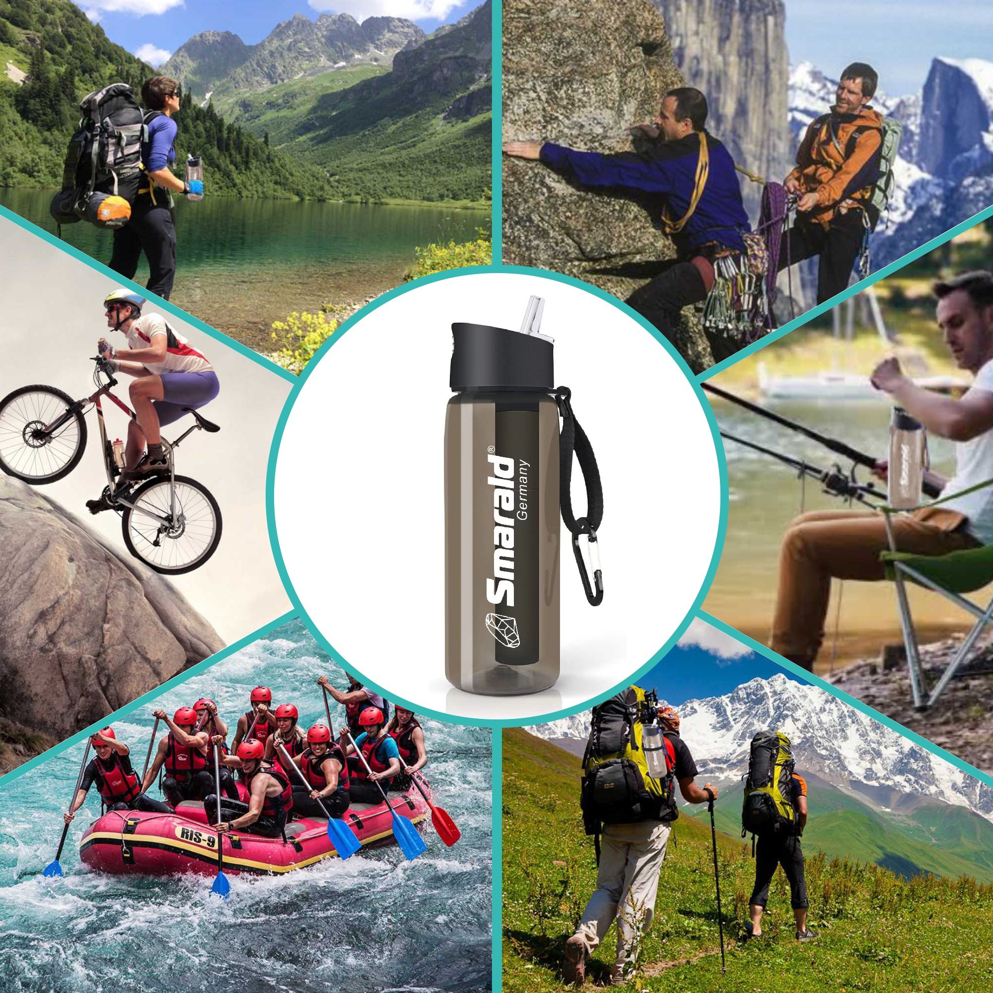 Outdoor-Trinkflasche mit 2-Stufen-Filter 0,1 µm – braun
