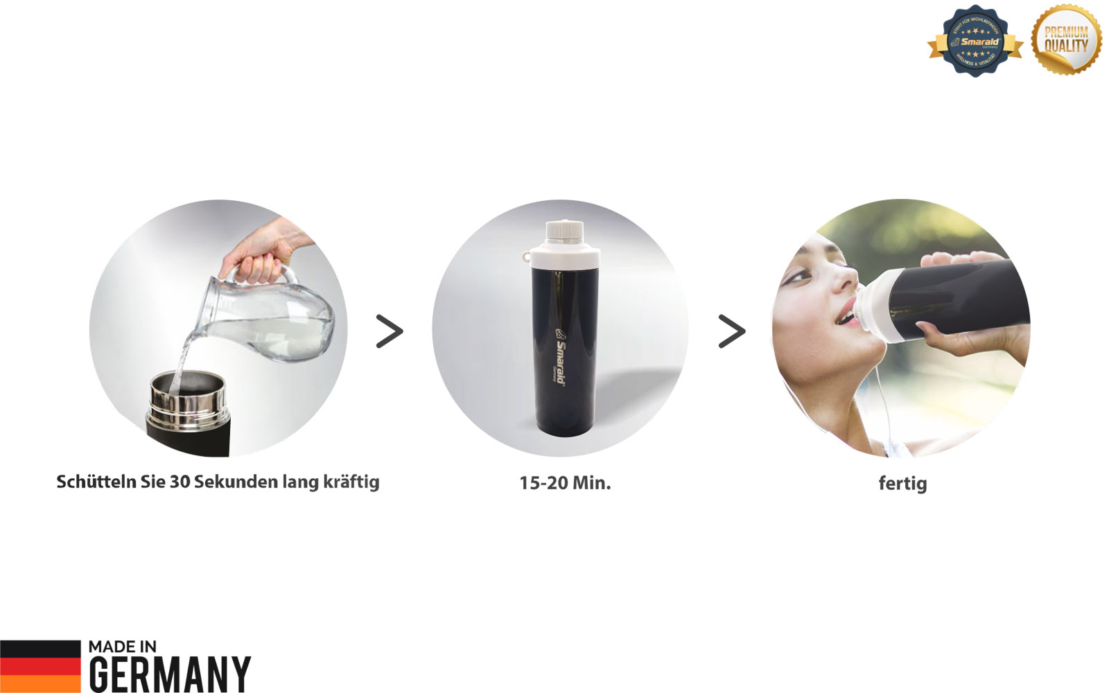 Reise- und Sporttrinkflasche mit Mineralfilter von Smarald®