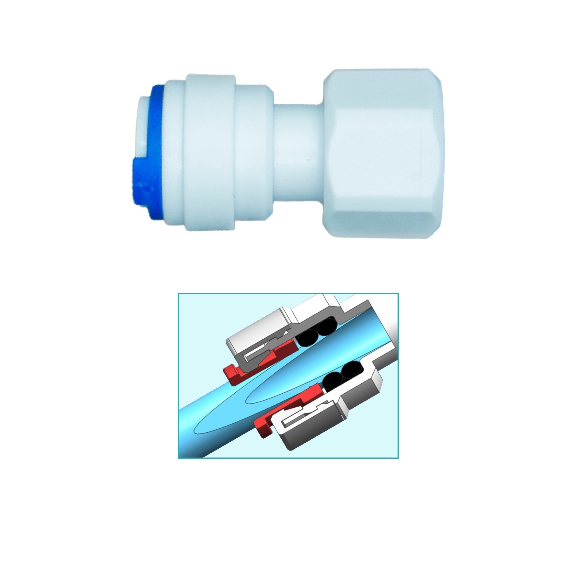 Straight connector with internal thread