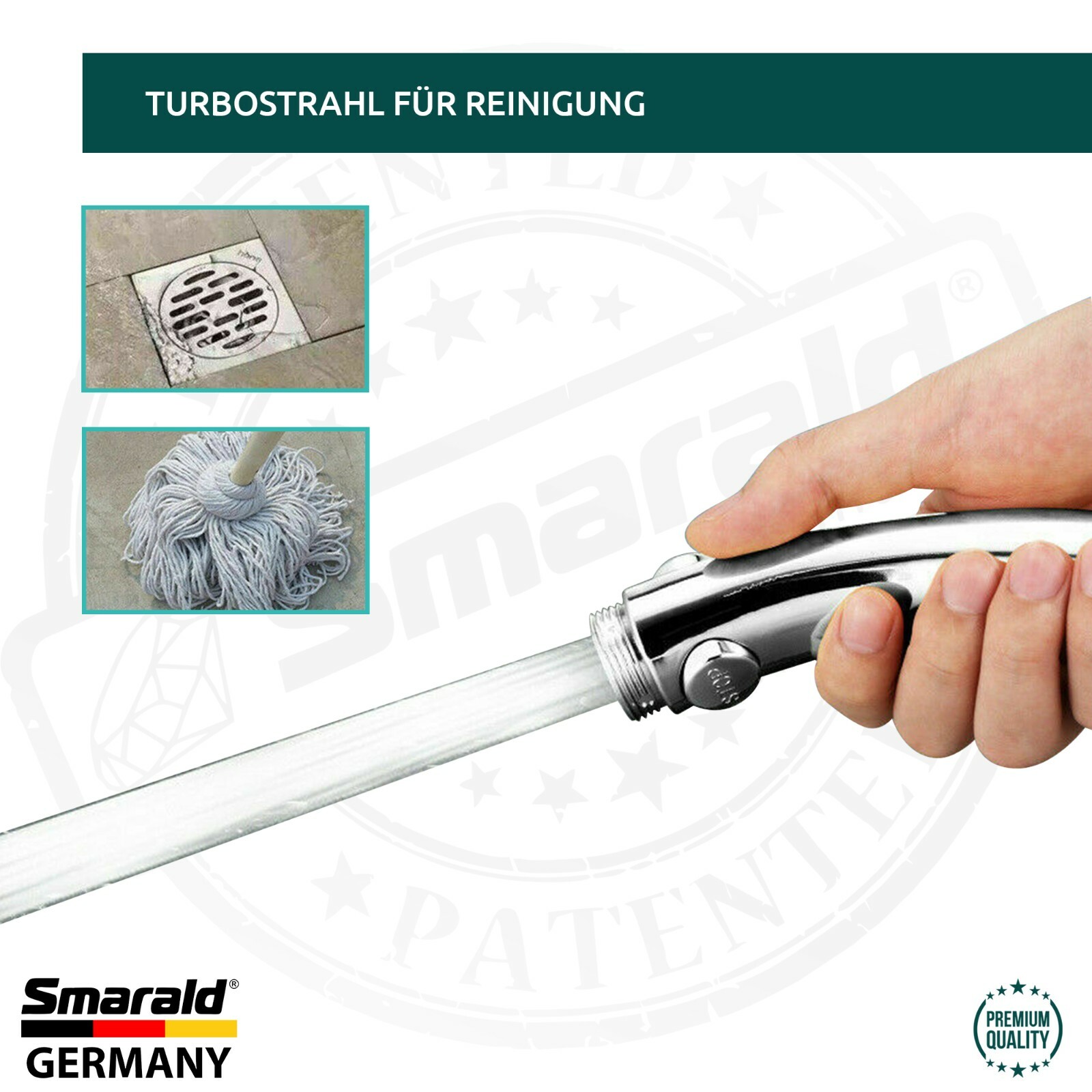 Multifunktions-Handbrause 360° mit Aquastop und Turbostrahl