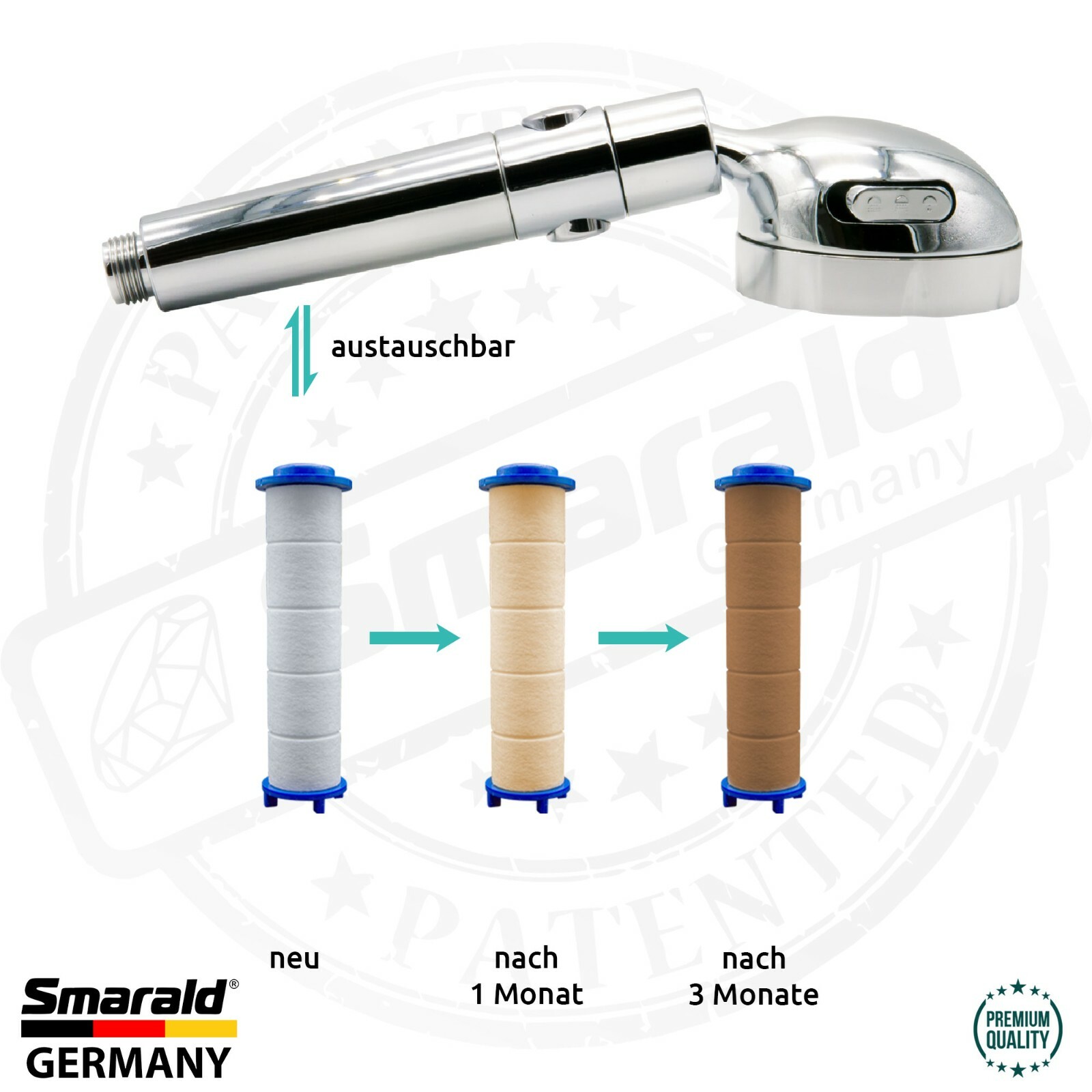 Filterbrause 360° verchromt mit Aquastop, Turbostrahl und austauschbarem Filter