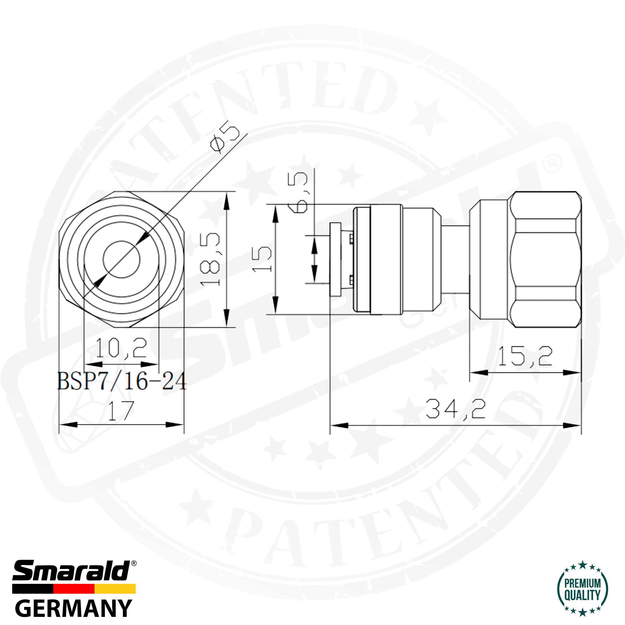 Straight connector with internal thread