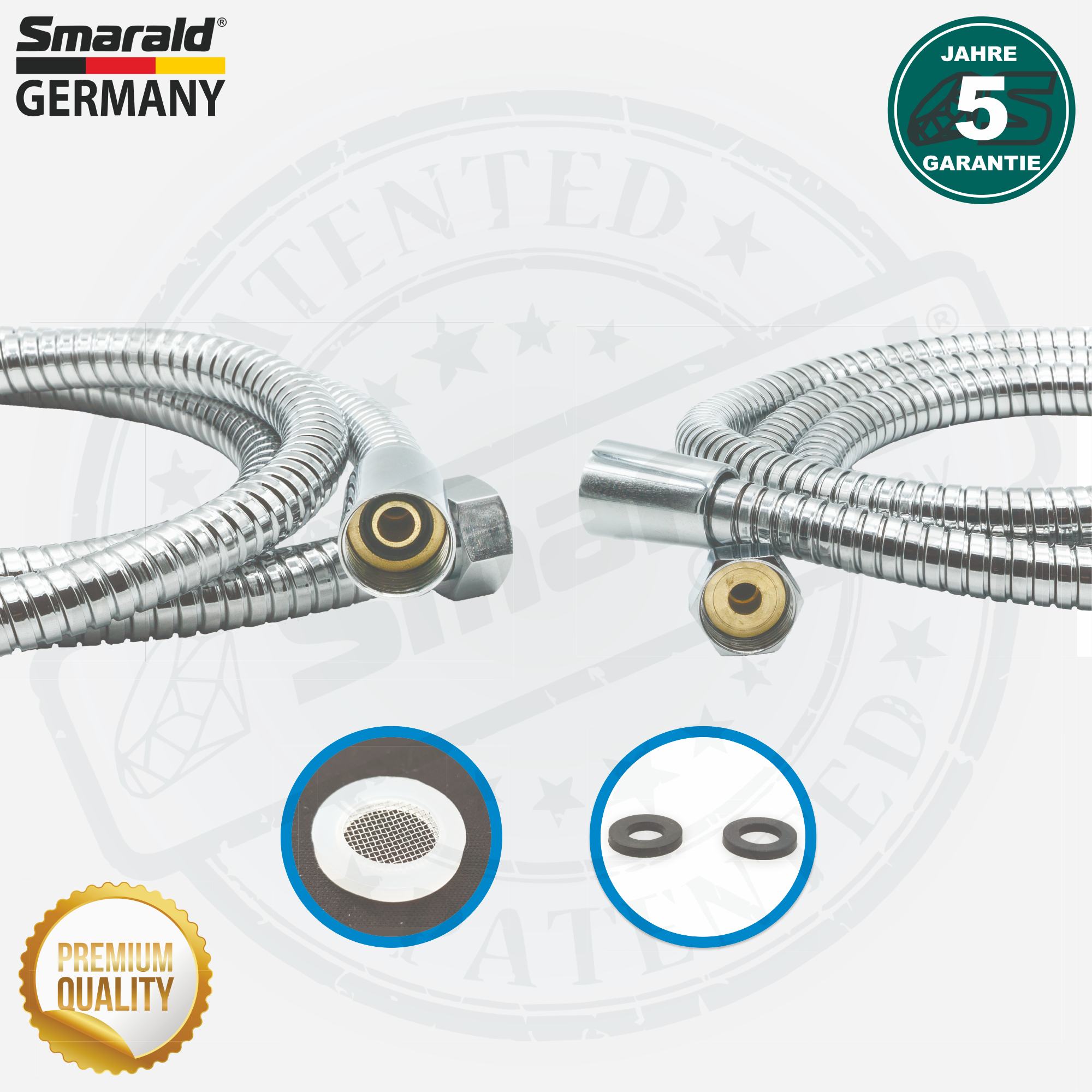Duschschlauch 2 m. aus Edelstahl Premium Qualität 1/2" (DN 15) mit Verdrehschutz von Smarald® Germany