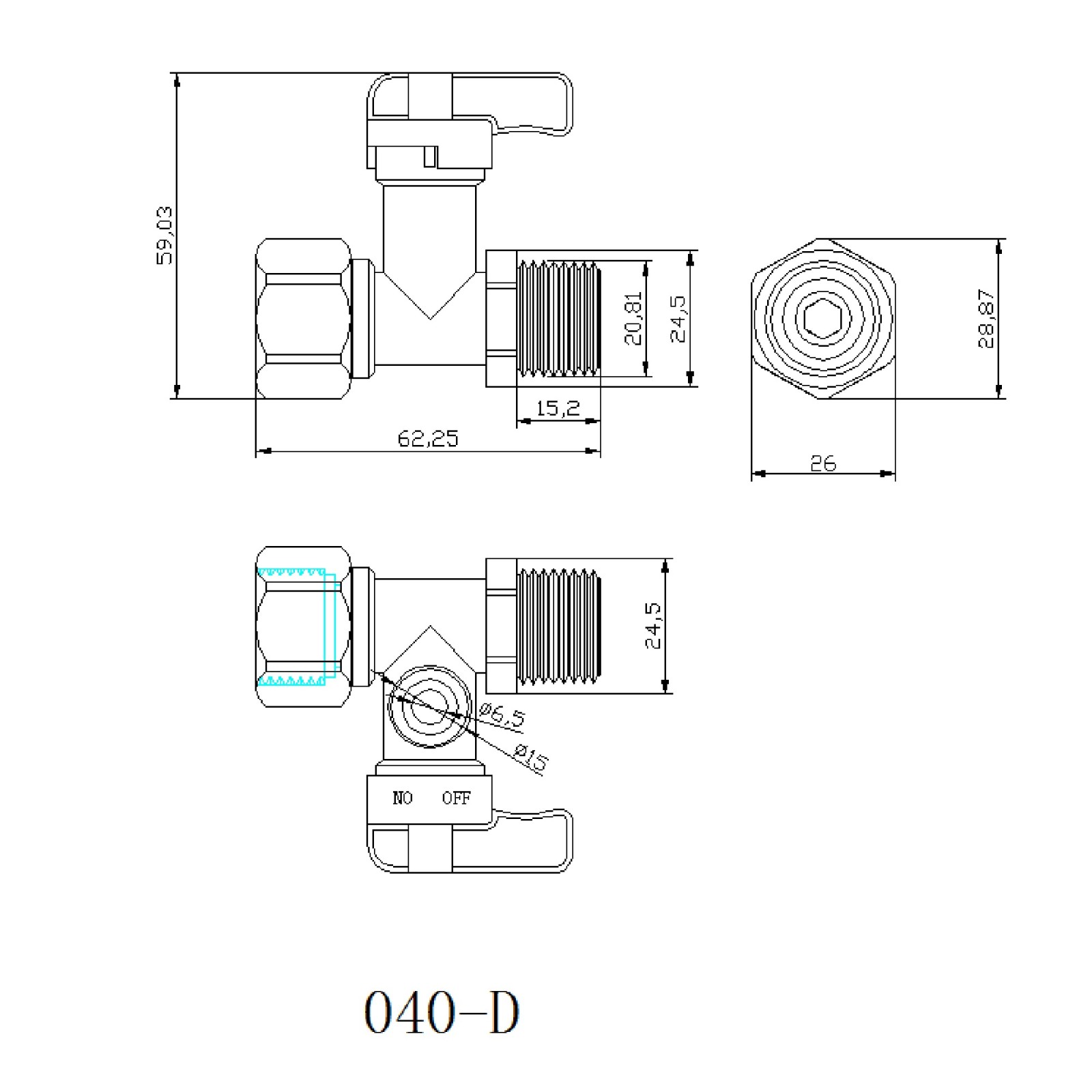 Ters ozmoz su arıtma sistemleri için açma-kapama vanalı 1/2" T bağlantı parçası