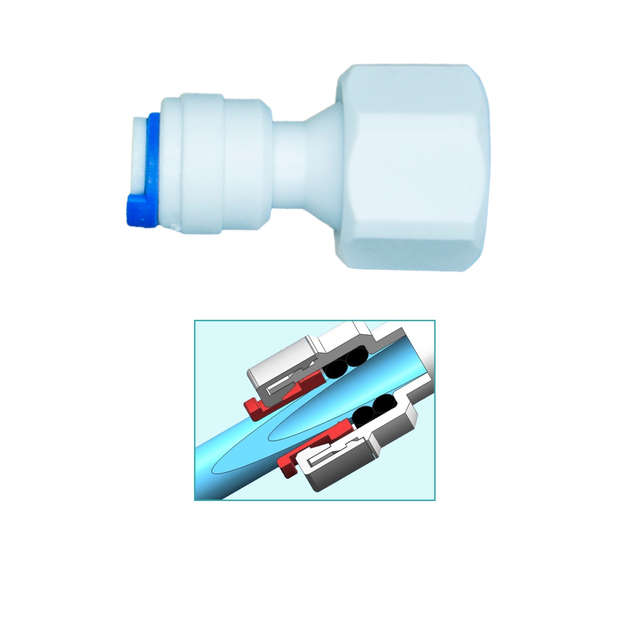 Steckverbinder Schlauch 1/4" Quick&Easy x 3/8" IG für Umkehrosmose Wasserfilter Aquarium