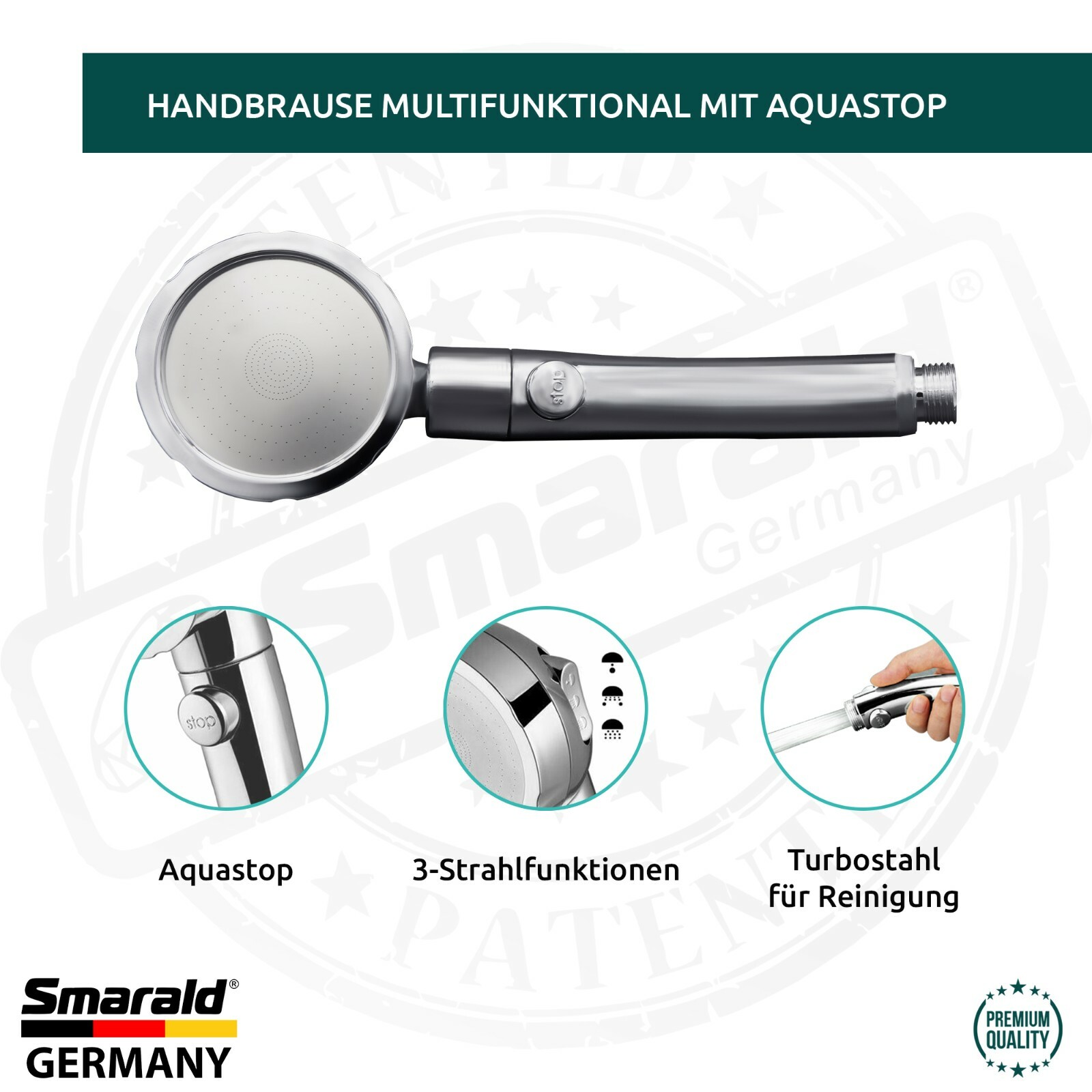 Multifunktions-Handbrause 360° mit Aquastop und Turbostrahl